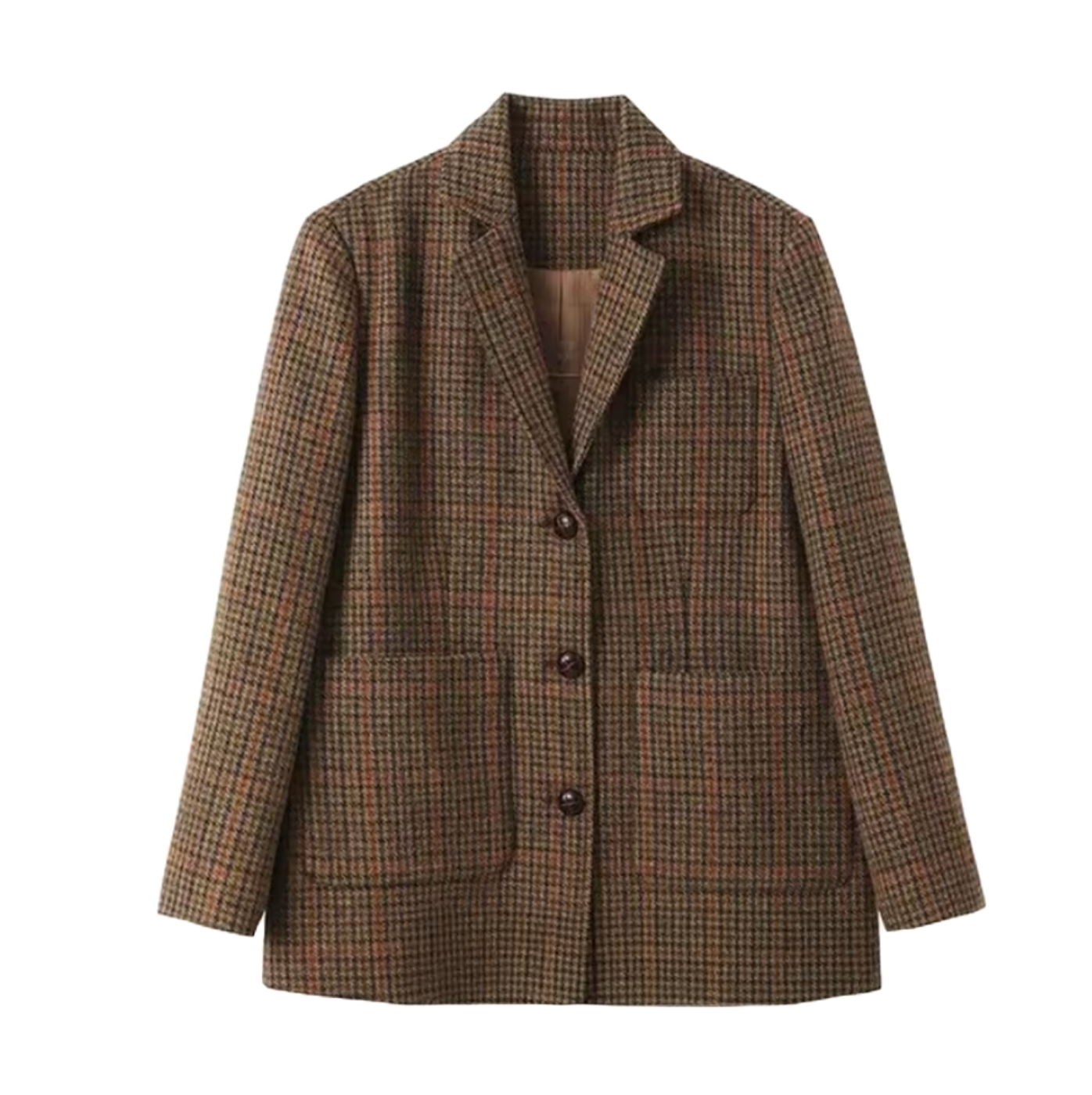 Plaid Cotton Wool Blend Three Button Blazer