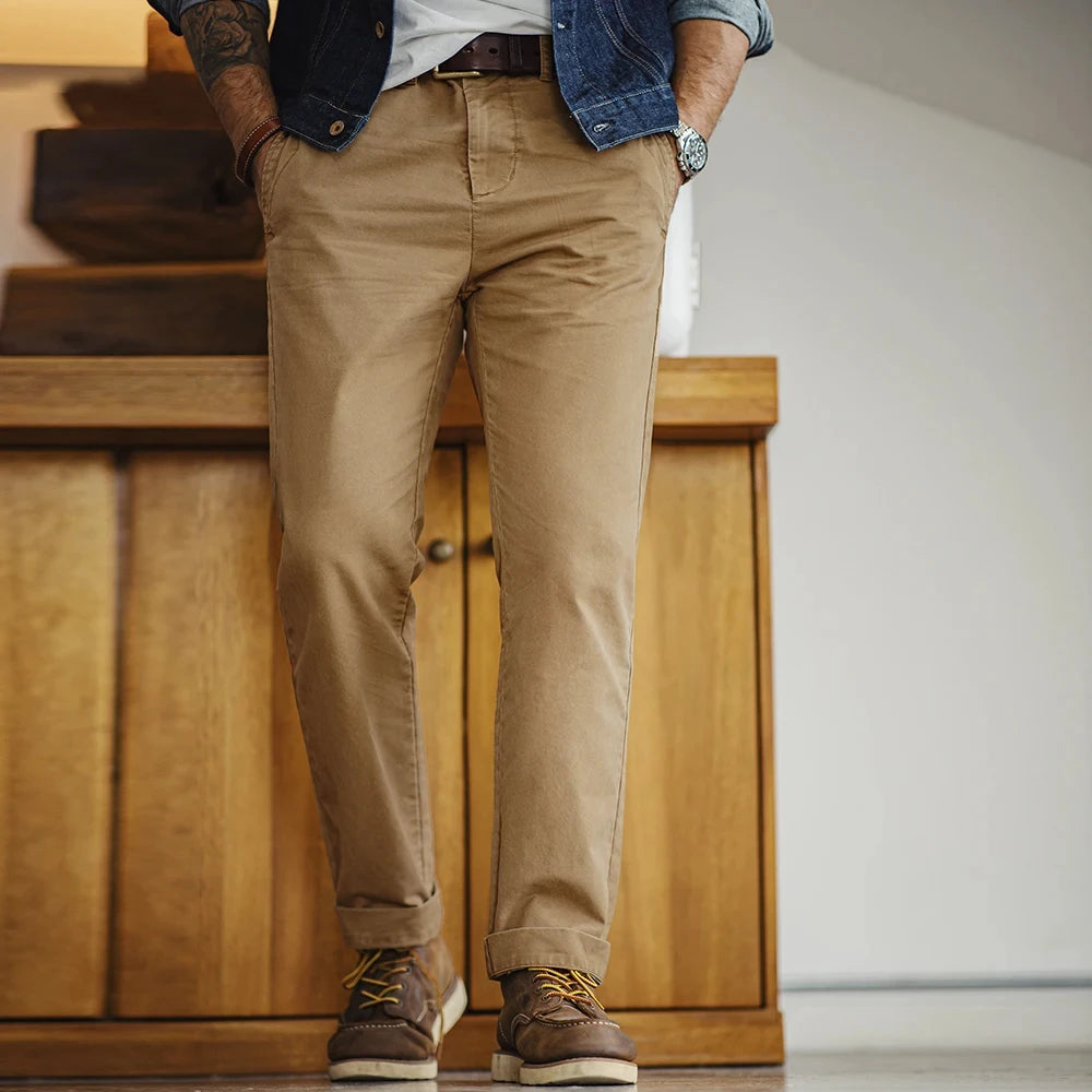 Vintage Twill Cotton Casual Chinos